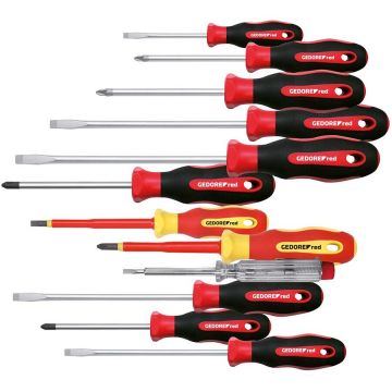 Red 2K Screwdriver set XXL, 12 parts (red / black, incl. Phase tester) Red 2K Screwdriver set XXL, 12 parts (red / black, incl. Phase tester)