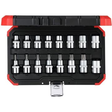 Red Socket set 1/2 , Torx, 16 pieces (red / black, E10 - T70)