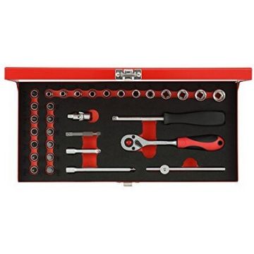 Red Socket set 1/4 , 32 pieces (red, with Shift-gun, SW 4mm - 13mm)