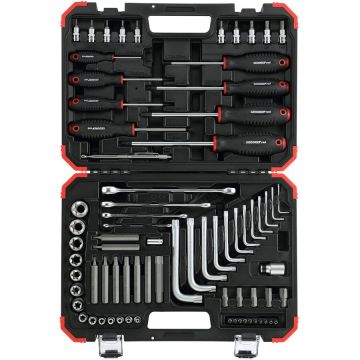 Red Torx screwing tool set, 1/4 + 1/2, 75-Piece Tool Set (red / black, in case)