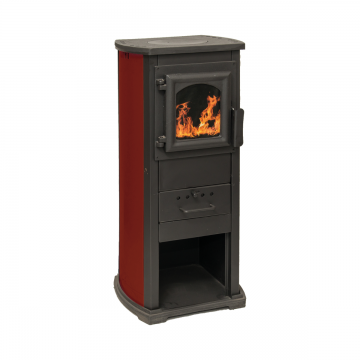 Semineu pe lemne Termo Klasik Lux rosu  cu plita de gatit si sticla termorezistenta  39 × 39 x 87 cm