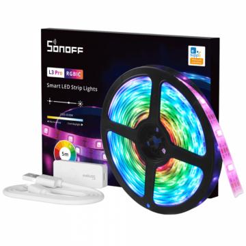 Banda LED inteligenta, 5m, RGBIC, Sonoff L3 Pro