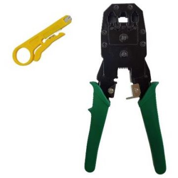 Cleste Sertizare cu Unealta Dezizolare Cablu si Punch Sertizare Mufe RJ45 RJ0 RJ11 Taiere Cablu Negru/Verde