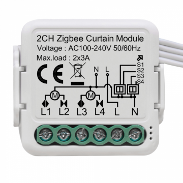 Comutator inteligent pentru jaluzele cortina, 2 canale, Zigbee, 220V, 2.4GHz