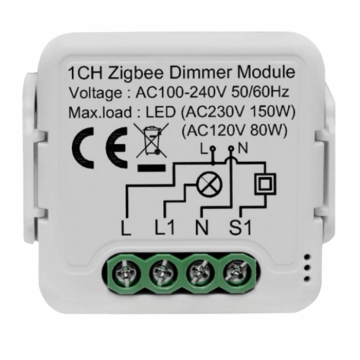 Comutator Smart pentru sisteme de iluminat, 1 canal, Zigbee Dimmer, 220V, 2.4GHz