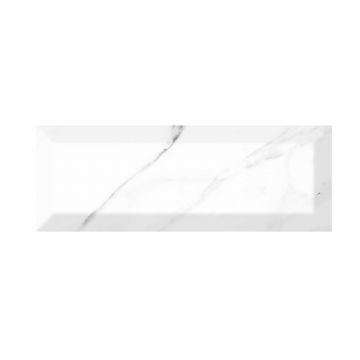 Faianta baie Carrara Bevelled Glossy, alb, lucios, aspect de marmura, 30 x 10 cm