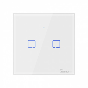 Intrerupator smart cu touch, Wifi 2.4GHz, 2 canale, 4A, Sonoff T0EU2C-TX