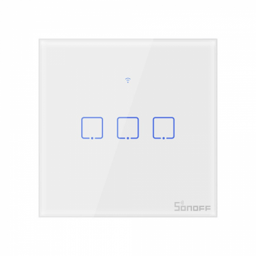 Intrerupator smart cu touch, Wifi 2.4GHz, 3 canale, 3A, Sonoff T0EU3C-TX