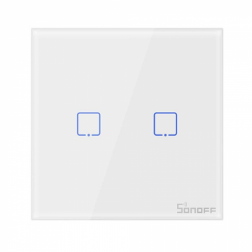 Intrerupator smart cu touch, Wifi + RF, 2 canale, alb, 433MHz, Sonoff T2EU2C-RF