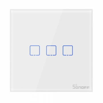 Intrerupator smart cu touch, Wifi + RF, 3 canale, alb, 433MHz, Sonoff T2EU3C-RF