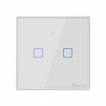 Intrerupator smart cu touch, Wifi + RF 433MHz, 2 canale, 4A, alb, Sonoff T2EU2C-TX