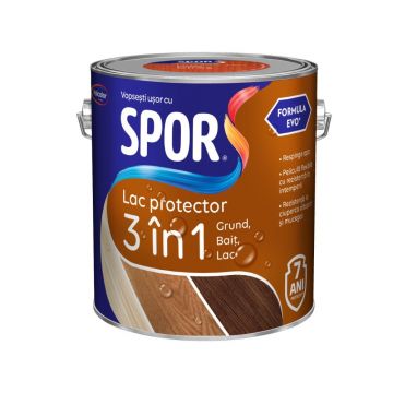 Lac pentru lemn Spor 3 in 1, incolor, pe baza de solvent, interior/exterior,  2.5 l