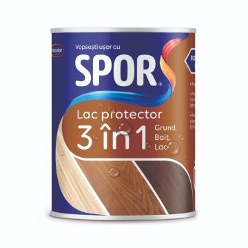 Lac pentru lemn Spor 3 in 1, wenge, pe baza de solvent, interior/exterior,  0.75 l