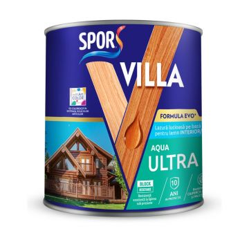 Lazura lemn Spor Villa Ultra Aqua, interior / exterior, pe baza de apa, stejar, 0.75 l