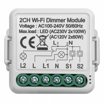 Releu Smart pentru sistemul de iluminat, WiFi Dimmer, 2 canale, 220V, 2.4GHz