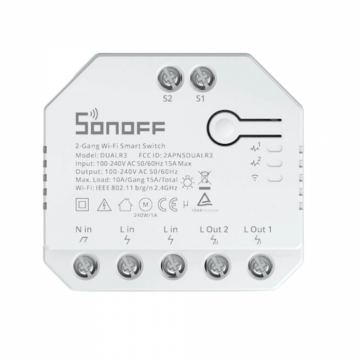 Releu Smart WiFi cu contor de energie, 2 canale, Sonoff Dual R3