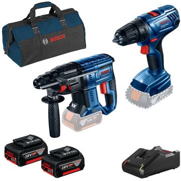 Ciocan Rotopercutor GBH 180-LI Brushless Li-Ion 2J + GSR Masina de Gaurit si Insurubat 54Nm + 2 acumulatori Li-Ion 4Ah + Geanta Negru-Albastru