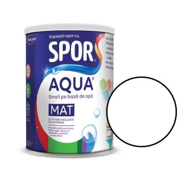 Email pentru lemn / metal / zidarie Spor Aqua,  interior / exterior, pe baza de apa, alb, mat, 2.5 l