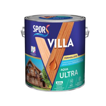Lazura pentru lemn Spor Villa Aqua Ultra, pe baza de apa, gri glaciar, interior/exterior,  2.5 l