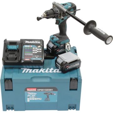 Masina de Gaurit cu  Percutie HP001GD201 XGT 40V 2 Acumulatori Li-Ion 2.5Ah si incarcator in Cutie MakPac Albastru/Negru