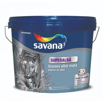 Vopsea superlavabila interior Savana 3D, cu latex, alb mat, 15 l