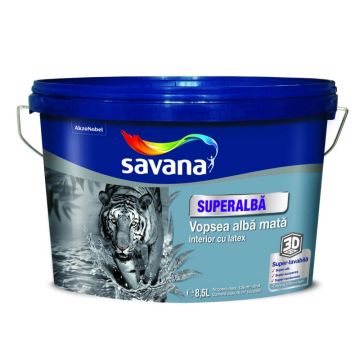 Vopsea superlavabila interior Savana 3D, cu latex, alb mat, 8.5 l