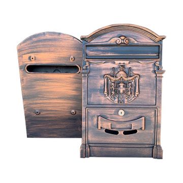 Cutie postala exterior Ferrobrand, aluminiu si tabla zincata, negru antichizat si rosu cupru, 2 chei, 400 x 255 x 90 mm