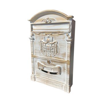 Cutie postala exterior Ferrobrand, tabla zincata, usa aluminiu, alb si auriu, 2 chei, 400 x 255 x 90 mm