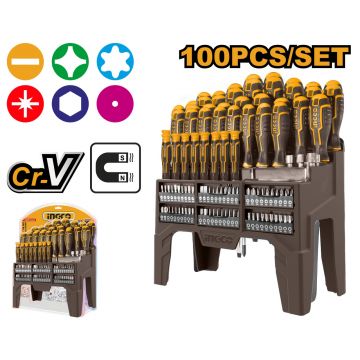 Set trusa Surubelnite si Biti 100 buc Ingco HKSD10028