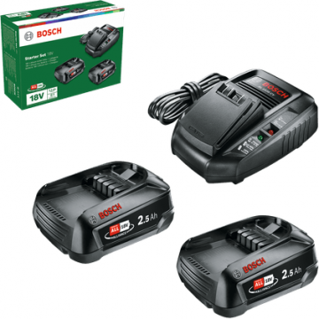 Set pentru Incepatori 1600A011LD 18 V Acumulatori 2x 2,5 Ah + Incarcator AL 1830 CV pentru Scule Bosch Negru