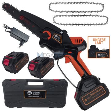 Fierastrau de mana pe acumulatori Edon Profesional 48V, 8Ah, Lama 25cm, Afisaj LCD, Ungere lant, 2 acumulatori, 2 lanturi, Incarcator, Geanta de transport