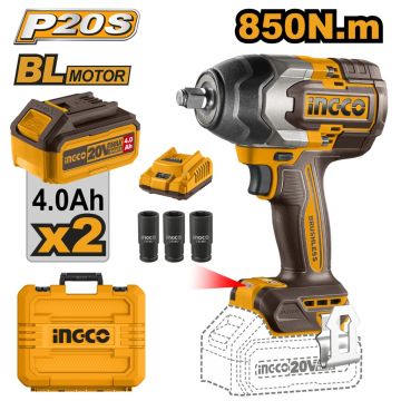 Masina de insurubat, cheie cu impact20V BL 1/2 850nm cu 2 x 4.0Ah cu baterie Ingco CIWLI2085
