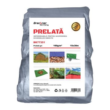 Prelata cu ochiuri de prindere 160g/m2 gri 15x30m, Cod: BK77351, Echivalență: DISEM96, Breckner Germany