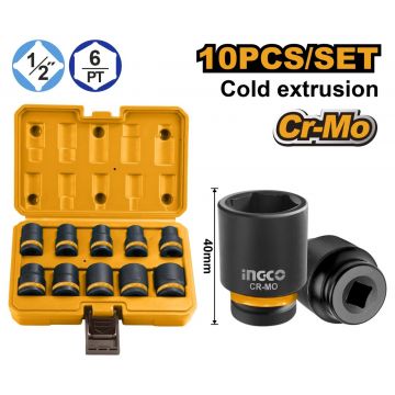 Trusa chei Tubulare IMPACT 1/2 10 bucati 10-24mm, Ingco HKISSD12101