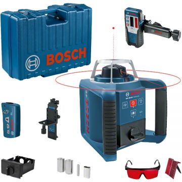 Bosch  GRL 300 HV + LR 1 + WM 4 + RC1 - Nivela laser rotativa 60 m +/-0.1 mm/m 150 300 600 rot/min receptor proiectie verticala valiza plastic