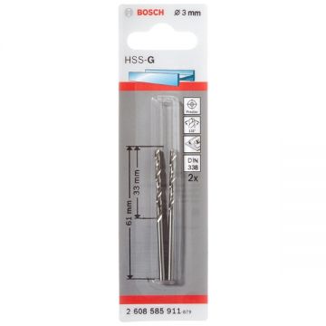 Bosch  2608585911 - Set burghie metal HSS-G 3  mm tija cilindrica 2  bucati