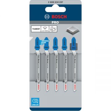 Bosch  PRO Metal curve T118EOF - Set panze fierastrau pendular tija cu un prag de prindere (T) 83 mm metal taiere curba fina 5 bucati