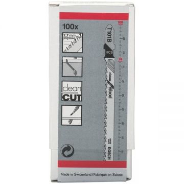Bosch  T 101 B - Set panze fierastrau pendular tija cu un prag de prindere (T) 100 mm lemn taiere dreapta fina 100 bucati