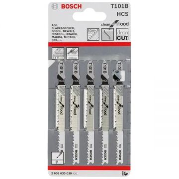 Bosch  T 101 B - Set panze fierastrau pendular tija cu un prag de prindere (T) 100 mm lemn taiere dreapta fina 5 bucati