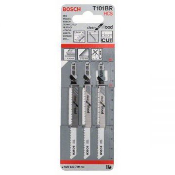 Bosch  T 101 BR - Set panze fierastrau pendular tija cu un prag de prindere (T) 100 mm lemn taiere dreapta fina 3 bucati