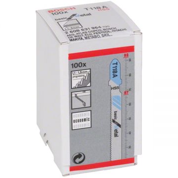 Bosch  T 118 A - Set panze fierastrau pendular tija cu un prag de prindere (T) 92 mm metal taiere dreapta fina 100 bucati