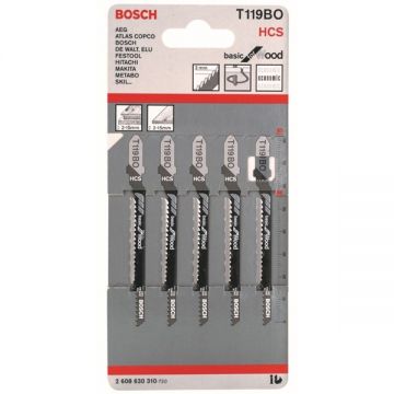 Bosch  T 119 BO - Set panze fierastrau pendular tija cu un prag de prindere (T) 83 mm lemn taiere curba fina 5 bucati