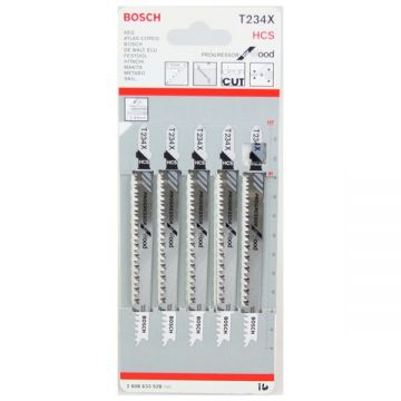 Bosch  T 234 X - Set panze fierastrau pendular tija cu un prag de prindere (T) 117 mm lemn taiere dreapta fina 5 bucati