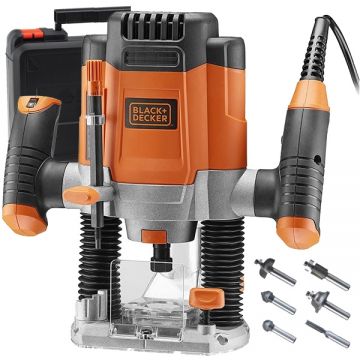 Black  Decker  KW1200EKA - Masina de frezat 1200 W 6.35 8 mm turatie reglabila valiza plastic accesorii