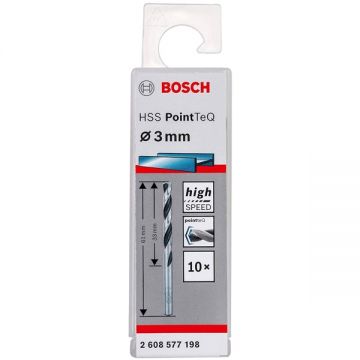 Bosch  2608577198 - Set burghie metal HSS-PointTeq 3  mm tija cilindrica 10  bucati