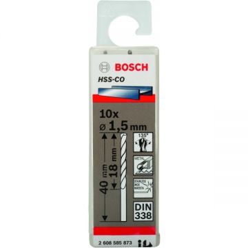 Bosch  2608585873 - Set burghie metal HSS-CO 1.5  mm tija cilindrica 10  bucati