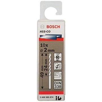 Bosch  2608585874 - Set burghie metal HSS-CO 2  mm tija cilindrica 10  bucati