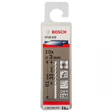 Bosch  2608585876 - Set burghie metal HSS-CO 3  mm tija cilindrica 10  bucati