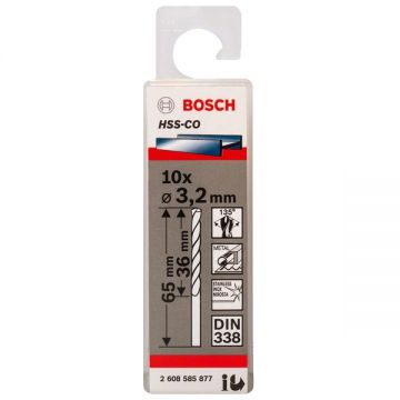 Bosch  2608585877 - Set burghie metal HSS-CO 3.2  mm tija cilindrica 10  bucati