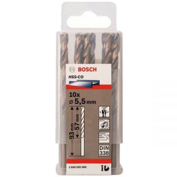 Bosch  2608585888 - Set burghie metal HSS-CO 5.5  mm tija cilindrica 10  bucati